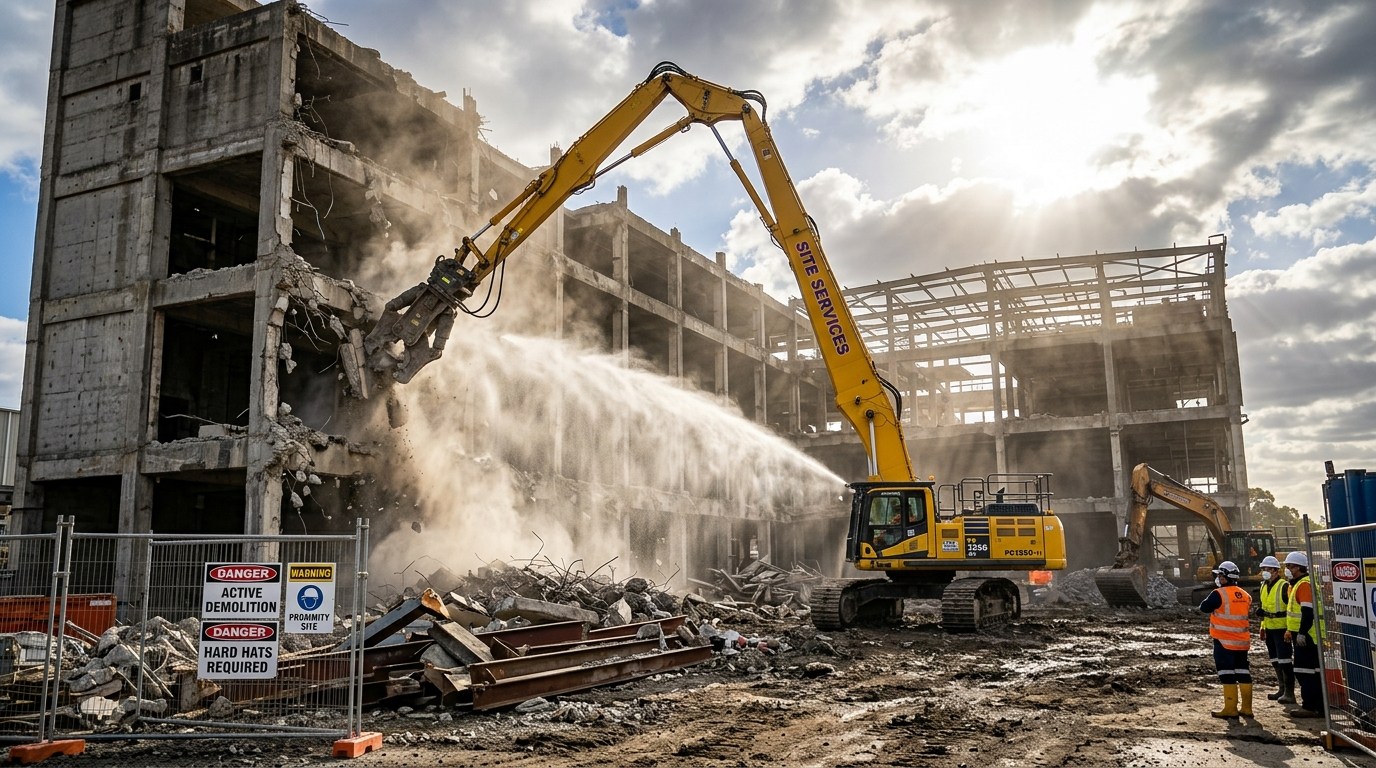 Rapid structural demolition site in progress